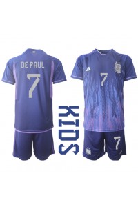 Fotbalové Dres Argentina Rodrigo de Paul #7 Dětské Venkovní Oblečení MS 2022 Krátký Rukáv (+ trenýrky)